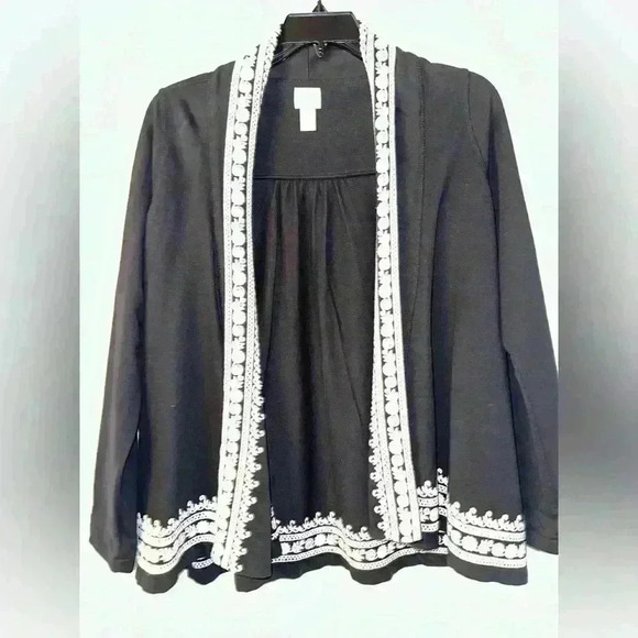 Lucky Brand Size M Whitney Wrap Black Ivory Embroider Open Front Cardigan - Picture 5 of 9